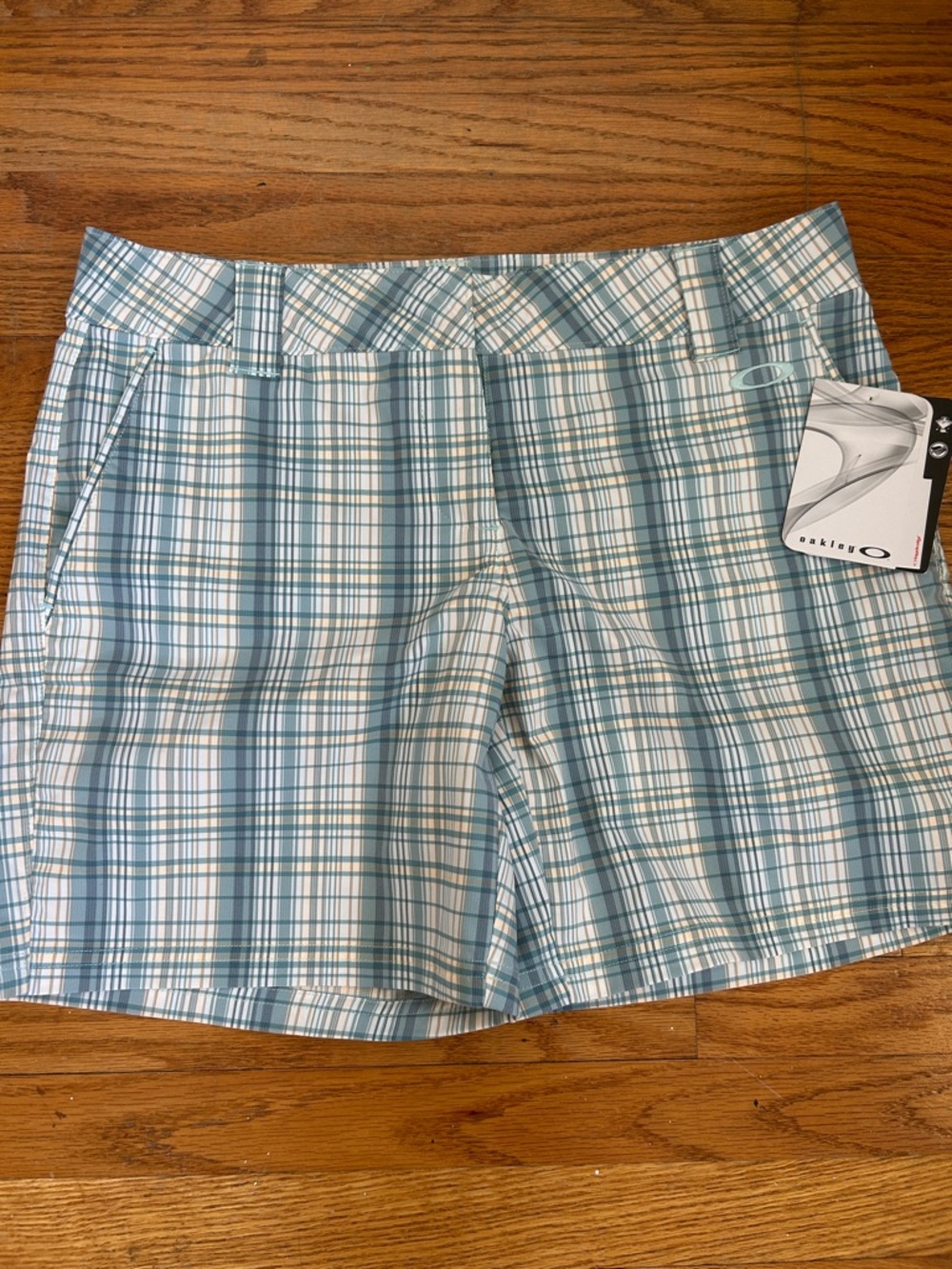 Oakley Women's Plaid Shorts — Teal & White